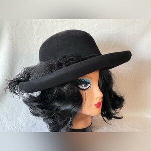 Vintage Plaza Suite By Bitmar black wool hat, with feather New